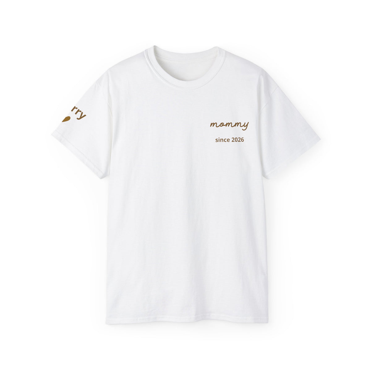 T-shirt Mom since date on heart and first names on sleeve