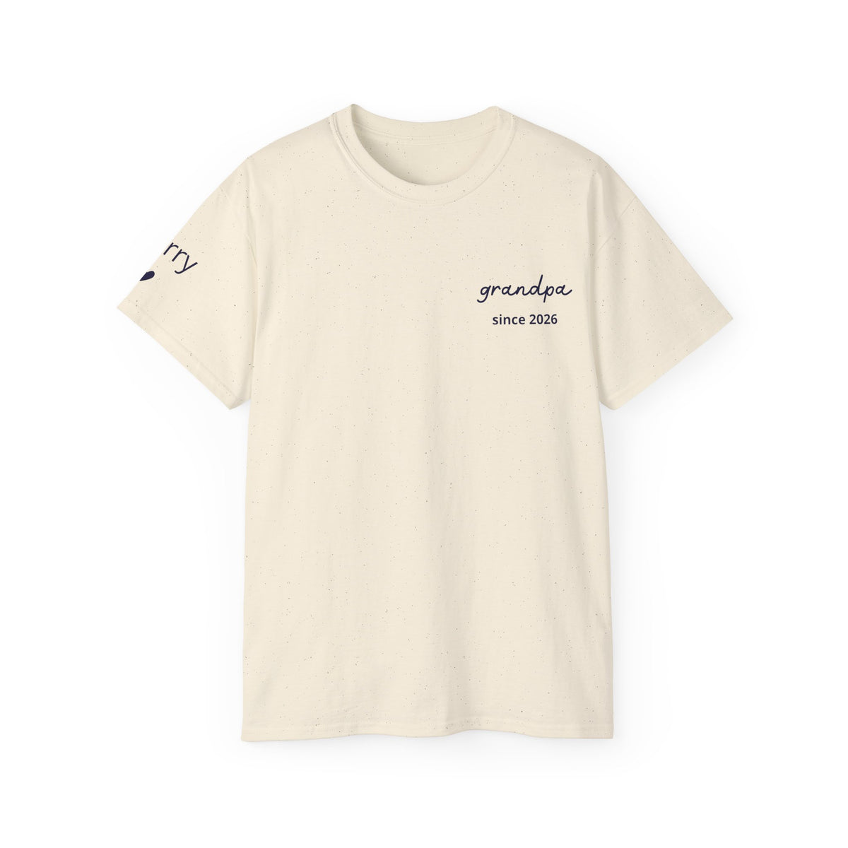 T-shirt Grandpa since date pinted on heart and first names on sleeve