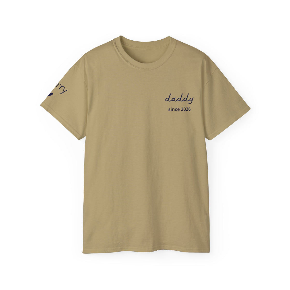 T-shirt Dad since date pinted on heart and first names on sleeve