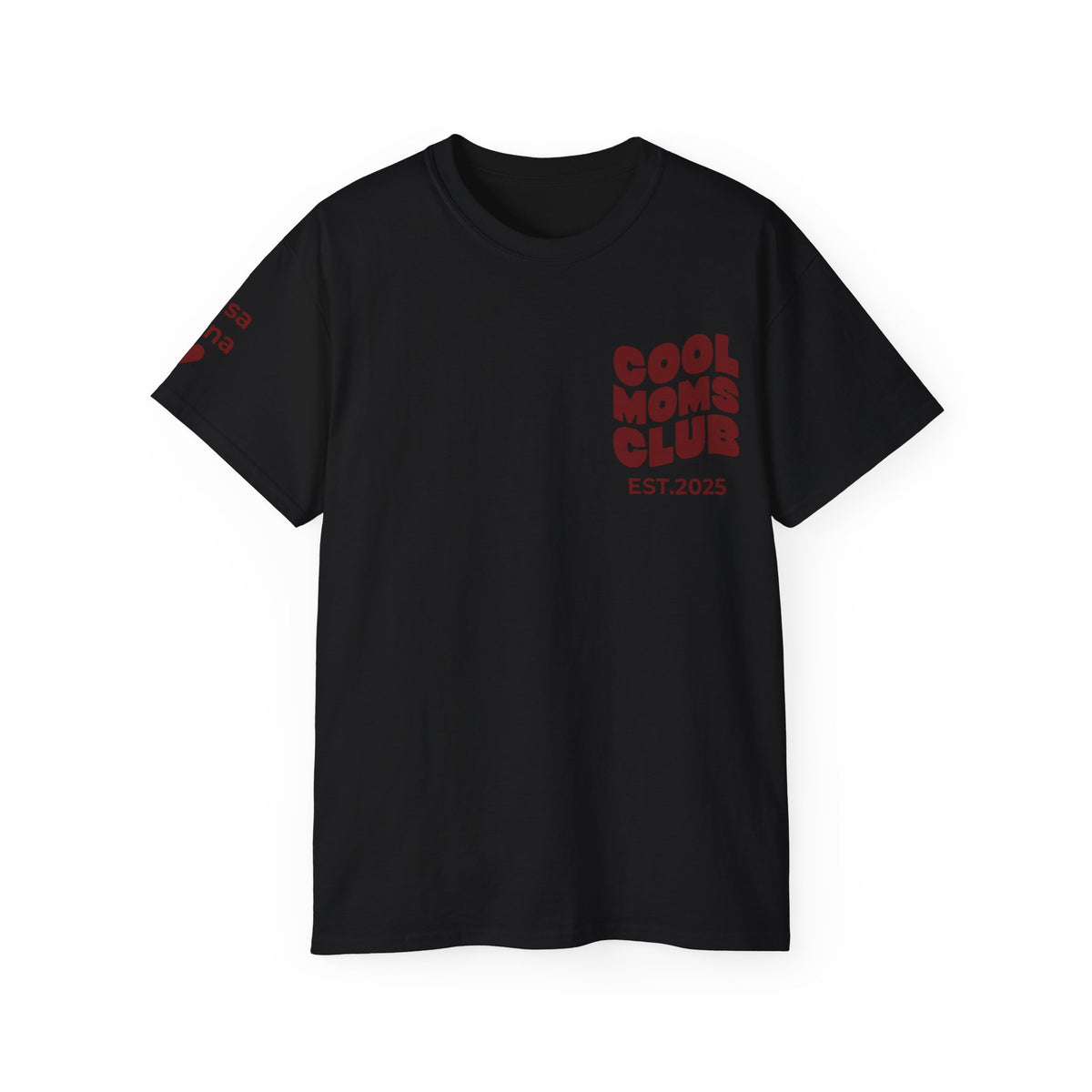T-Shirt Cool moms club and first names on sleeve