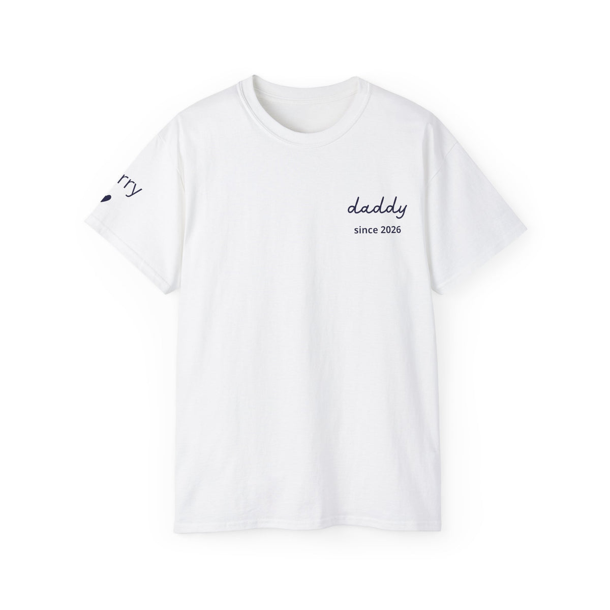 T-shirt Dad since date pinted on heart and first names on sleeve