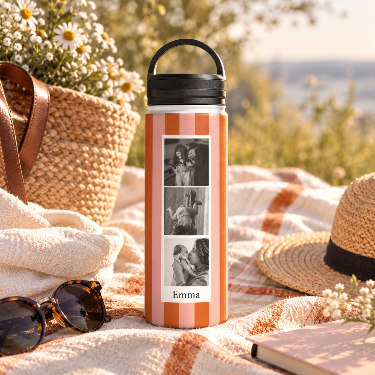 Garrafa de Água Listrada com Foto Personalizada