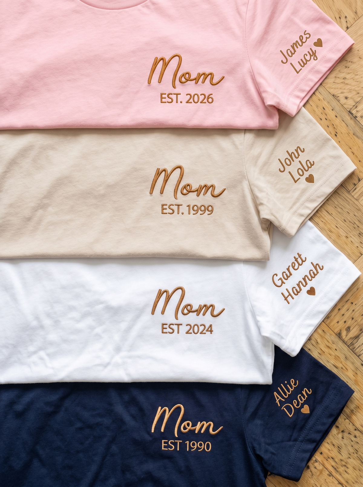 Tshirt Personalized Mom Est Embroidered Heart & Sleeve Tee