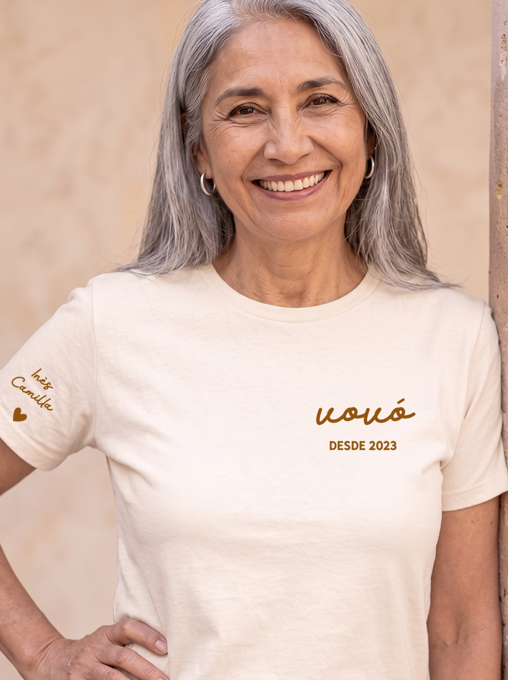 Camiseta Vovô com Data Estampada no Peito e Nomes na Manga